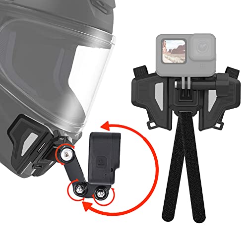 Motorcycle Helmet Chin Mount with Extension Pivot Arm for GoPro 11, Claw Clamp Body Strap Clip Holder Riding Cycling Accessories for Go Pro Max Hero 10 9 8 7 6 5 Insta360 DJI Osmo Action 3 Pocket 2