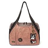 Chala Handbags Dust Rose Shoulder Purse Tote Bag with Key Fob/Coin Purse - Dusty Rose (Boston Terrier - Dusty Rose)