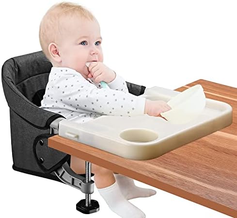 Hook On Chair, Fast Table Chair for Babies and Toddlers, Removable Seat Cushion, Tight Fixing Clip on Table High Chair (Black)