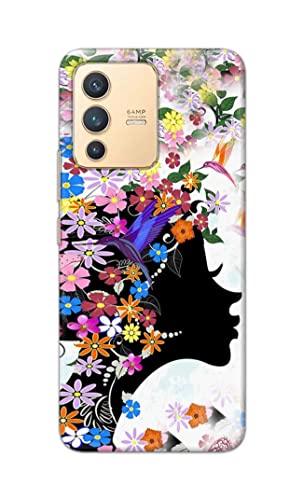 Image of Printed Hard Back Cover Case for Vivo V23 5G Back Cover (Floral Hairstyle Girl) -1803