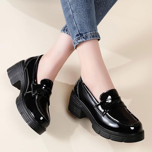 TKKAE Loafers for Women Women's Penny Platform Chunky Loafers Slip-Ons Comfortable Business Casual Dress Office Work Shoes for Ladies,Black Patent Leather,6 by TKKAE - Used condition - Image 5