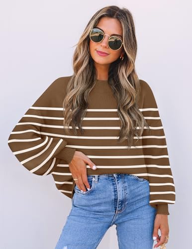 Image of ZESICA Women's 2026 Fall Striped Pullover Sweaters Tops Fashion Outfits