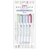 Zebra Mildliner WKT7-5C-NC-N Astringent Mild Color Water-based, Set of 5 Colors