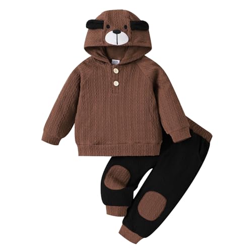 Image of ODIMAME Toddler Baby Boy Fall Winter Clothes Long Sleeve Hooded Cute Dog Sweatshirt Tops Pocket Sweatpants Cute Infant Outfit