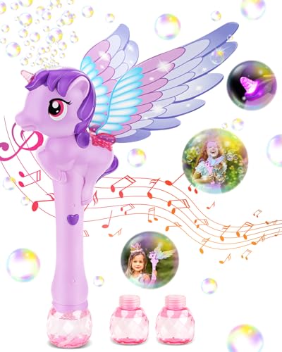 Aparatos para hacer pompas de jabón | Ucradle Máquina De Pompas De Jabón Para Niños, Barra De Burbujas Automática De Unicornio Con Luz Y Música, Varita Mágica Con 2 Soluciones De Burbujas, Juguete De Burbujas, Para Fiesta Boda Regalo De