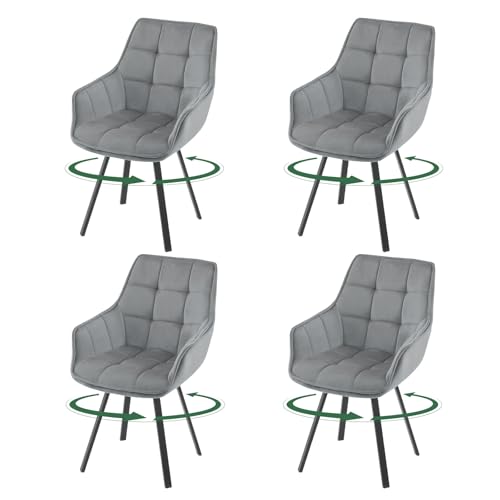 EUGAD Esszimmerstühle 4er Set drehbar, für Esszimmer Wohnzimmer, Bequeme Küchenstühle mit Armlehnen, Rückenlehne, Metallbeinen, modern, Dunkelgrau