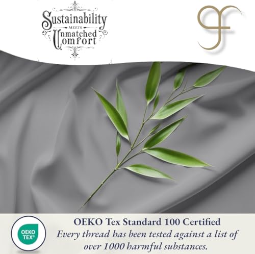 GF 100% Organic Bamboo Bedding Set 4 Pieces 300tc Luxurious sateen weave Duvet Cover, 2 x Pillow Cases & Extra Deep 40cm Fitted Sheet. (Grey, Double Size) - Image 4