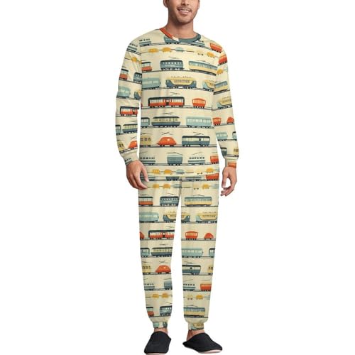 Vintage Train And Carriages Men’s Pajama Set Long Sleeve Top And Pants Loungewear Sleepwear Pjs Nightwear