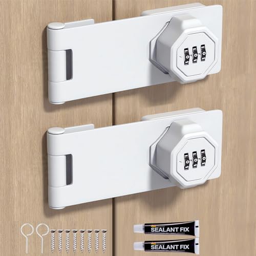 Keyless 3-Digit Combination Hasp Lock: White Modern Zinc Alloy Password Rotary Latch for Security Door Lock for Indoor Outdoor Durable Bifold Pantry Closet Cupboard Garden Barn Fence Shed Door Drawer