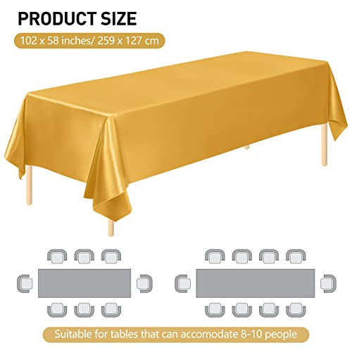 Mceast 4 Pieces Gold Satin Tablecloth 102 X 58 Inch Gold Satin Table Overlay Cover Rectangular Bright Silk Tablecloth For Party, Wedding, Banquet Table Decoration #TOP1