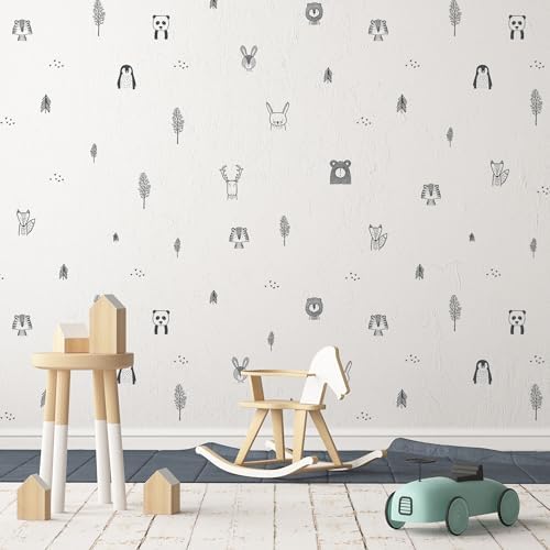Animal Wall Decals for Nursery, Kids Bedrooms, Baby Room, Play Room, Kids Room – Stylish Safari, Woodland Animal, Jungle, Tree Wall Stickers for Baby Nursery. Black and White Bedroom Decals 9