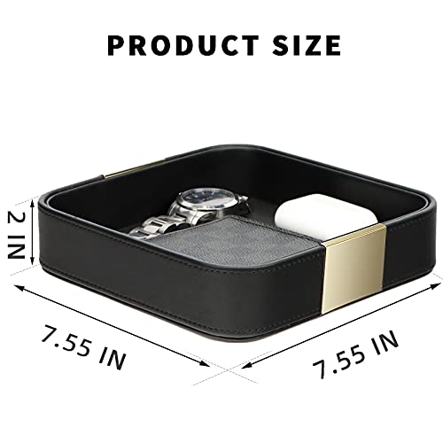 Sanzie Smooth Nappa Leather Desktop Organizer,Catchall Tray For Keys,Phone,Wallet, Cologne Holder(Black) #TOP5