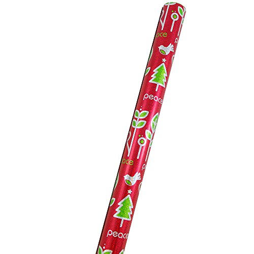 JAM Paper® Christmas Wrapping Paper - 25 Sq Ft - Red Sparkle Peace Trees Gift Wrap Rolls - Sold Individually