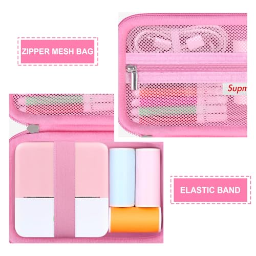 Image of Carrying Case for cudinham Print Pods Mini Printer, Thermal Inkless Sticker Maker Storage Holder Bag with Mesh Pocket for Rolls Print Pods Printing Paper, Power Cable, Pink