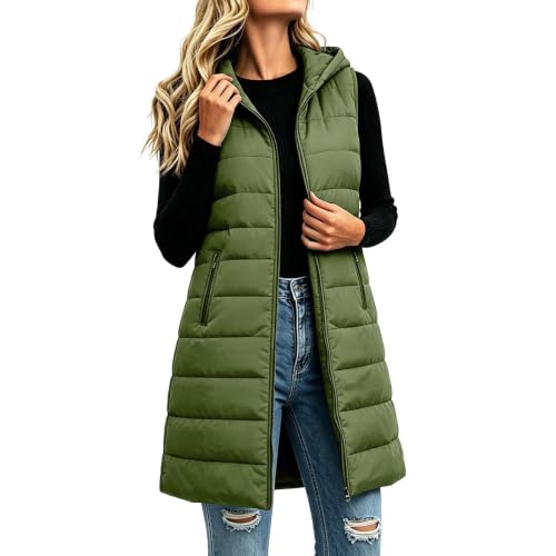Gumipy Long Puffer Vest Women Hooded Quilted Vest Warm Winter Puffer Jacket - image 4