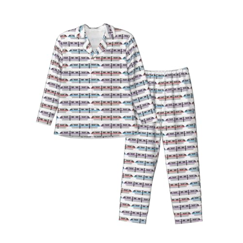 Yyoretp Pijama de manga larga con estampado de tren monorraíl para hombre, pijama de 2 piezas con bolsillos, ropa de dormir cálida, Negro, XXL