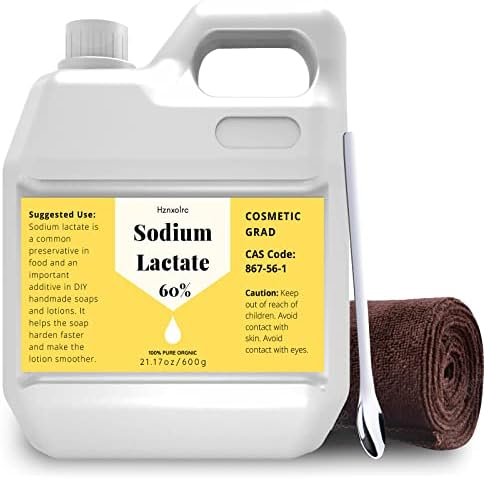 21.17 Ounce Sodium Lactate for Soap Making & Lotions, Premium Sodium Lactate Liquid, 60% Concentration, Cosmetic Grade, Moisturize Anti-Aging, Makes Soap Harder and Unmold Faster