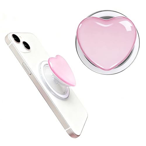 Yeenano Magnetische Handy Fingerhalterung,Telefongriff mit Expandierendem Ständer,5.8cm Handy Griffhalter Einziehbarer Liebe Herz Griff Magnet,Ausziehbarer Griff für Smartphones Tablets,Rosa