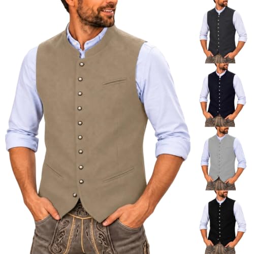 Generisch Trachtenweste Herren Stehkragen Trachtenwesten Elegant für Oktoberfest Trachtenanzug Druckknopf Slim Fit Ärmellose Anzugweste Trachten Weste Männer für Wiesn Volksfest Hochzeit