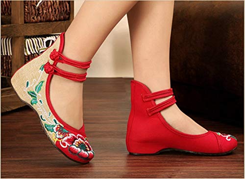 Bininbox Women Chinese Embroidered Flower Flat Bridal Mary Jane Ballet Shoes(6.5 B(M) Us,Red) #TOP3