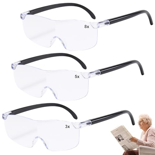 Qaestuan 3 Unidades 300%,500%, 800% Gafas de Aumento, Lupa de Lectura Antiluz Azul para, Lupa de Lectura Portátil, para Trabajo Cercano, Reparación, Costura y Manualidades Personas May