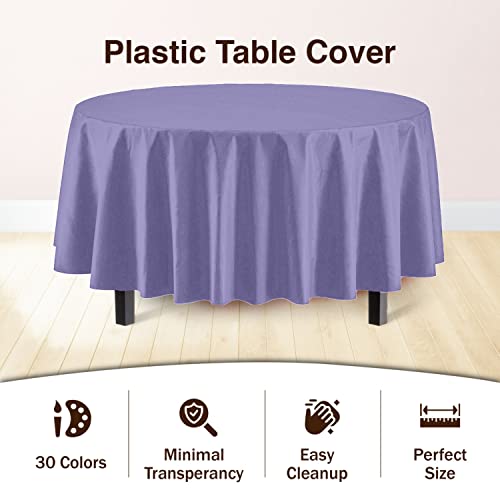 Image of Party Solids Lavender Round Plastic Tablecloth - 84 Inch, Pack of 24