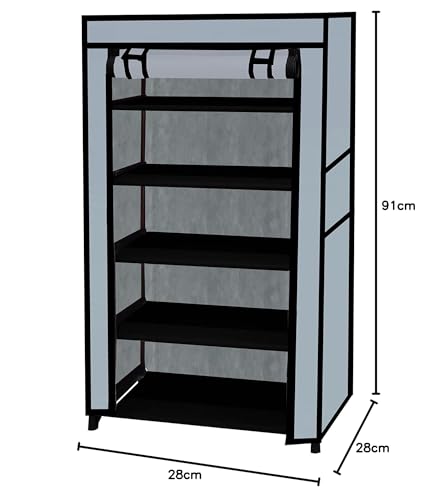 Image of Multi Utility 5 Layer Shelf Collapsible Metal Pipes with Non-Woven 100GSM Fabric Cover for Shoe /Cloth /Toy /Books Rack (Grey, Metal)