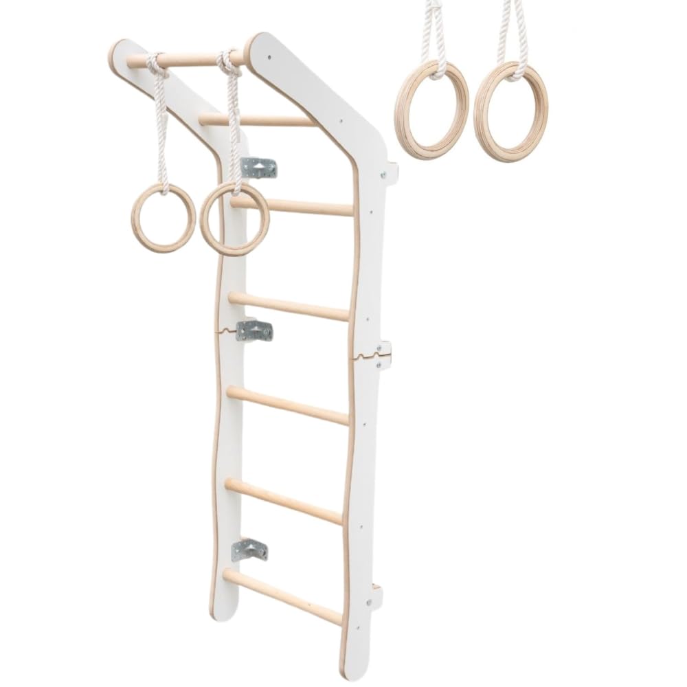 MAMOI® Indoor Climbing Frame for Children's Room | Wall Bars Made of Yarnwood | Gym Wall + Gym Rings | 100% Eco | Made in EU