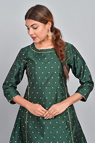 Image of Riara Art Silk Women Long Anarkali Kurti with Pant Polka Dot A-line Ladies Ethnic Wear Dress