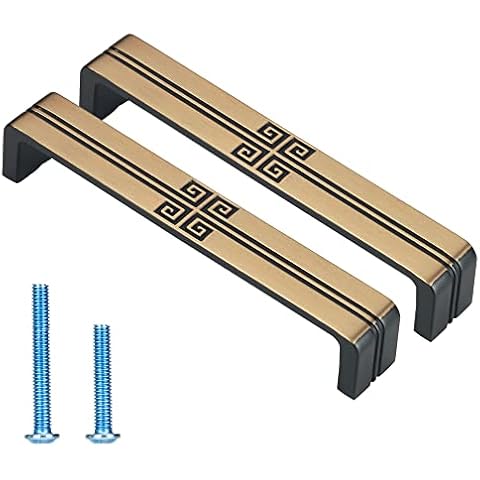 WELLOCKS Cabinet Handles Pulls 10 Pack 5.04” Hole Center Brushed Retro Gold with Classic Pattern Metal Drawer Pulls Bar Cabinet Hardware for Home Improvement Refresh(D023) Cover