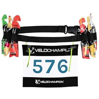 VeloChampion Lightweight Running Belt Waist Pack for Men Women. 6 Energy Gel Loops. Elasticated Fit Race Number Holder - No Pins Needed - 2 or 3 Toggle Style