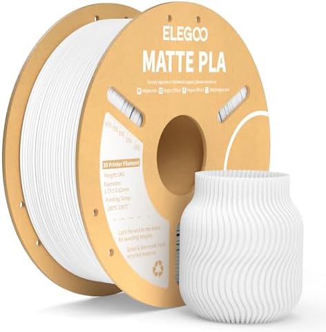 ELEGOO Matte PLA Filament Matte Weiß 1KG, 1.75mm 3D Drucker Filament Maßgenauigkeit +/- 0.02mm, 1kg Kartonspule (2.2lbs) für die Meisten 3D Printer