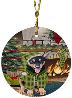 Summertime Tropical Island Beach Australian Kelpie Puppy Round Flat Ornament - Pet Decorative Hanging Ornaments for Christmas X-mas Tree Decorations - 2.75" Round Christmas Ornament POR1239