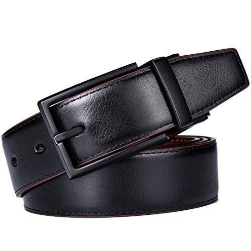 Image of beltox fine Men's Dress Belt Leather Reversible 1.25 inch Wide Rotated Buckle Gift Box