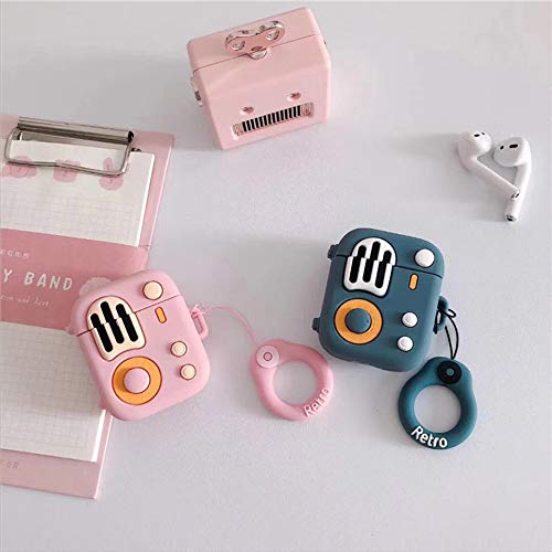 Coque AirPods 1/2 rose en silicone rétro avec mousqueton de protection - 4
