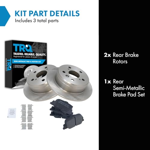 Image of TRQ Rear Brake Pad and Rotor Set Semi Metallic Solid Rotors | For 2000-2001 Toyota Camry 2000-2001 Lexus ES300