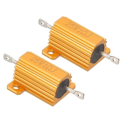 PATIKIL Resistor de Carcasa de Aluminio de 25W 1 Ohm, 2 Pcs Resistor de Carcasa de Aluminio con Resistencia de Alambre de Caso Alojado Resistor de Potencia de Tornillo, Dorado