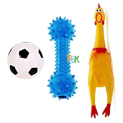 PSK PET MART Dog & Puppy Rubber Chew Toys Combo- Football, Silicon Dumbbell, Squeaky Chicken (Large) (Pack of 3 Pcs) (B09C68XSKN) Amazon Price History, Amazon Price Tracker