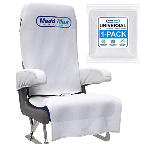 Medd Max Protective Airplane Seat Covers Disposable /Reusable & Armrest Covers â€“ Eco-Friendly Disposable Seat Covers for Airplane, Train, Bus, Ride-Share Car, Fit Most Public Seating, White