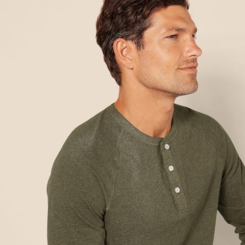 Amazon Essentials Camisa Henley de Manga Larga de Ajuste Entallado Hombre, Verde Oliva Mezcla, L