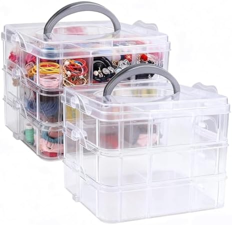 2pack 3-Tier Stackable Storage Container Box with Adjustable Dividers for Craft Beads Buttons Tools Storage-18 Compartments 2pack 3-Tier Stackable Storage Container Box with Adjustable Dividers for Craft Beads Buttons Tools Storage-18 Compartments