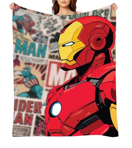 Iron Man Soft Fuzzy Plush Flannel Blanket,Cozy Fleece Fluffy Bed Throw,Warm Thick Comfy Decoration Throw Blanket for Living Room