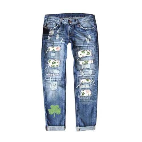 Jean décontracté femme denim déchiré tendance pantalon imprimé mode
