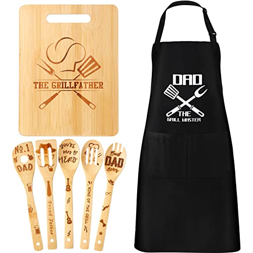 Nuenen 7 Pcs Dad Gifts Set Including 1 Pcs Dad Cutting Board 1 Pcs Apron For Men 5 Pcs Father Bamboo Spoons Utensils For Papa Stepfather Godfather Father's Day Dad Birthday Gift From Son And Daughter #TOP8