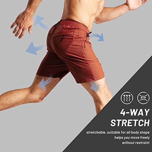 Image of MIER Men's Quick Dry Running Shorts with Zipper Pocket Elastic Waist Athletic Workout Exercise Shorts