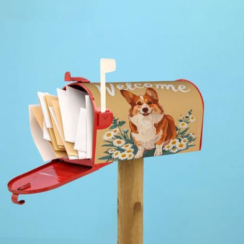 Image of Dujiea Cute Dog Welcome Mailbox Wrap, Waterproof Magnetic Post Box Cover, Standard Size 25.5 inchX 21 inch Garden Yard Outside Farmhouse Home Decor