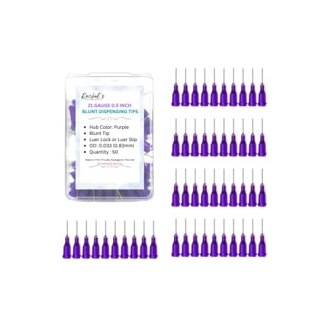 Rachel's Closeouts 50 Packs of 21 Gauge Needle 0.5-inch Dispensing Needle in Your Choice of Gauge & Pcs Blunt Tip Needle Industrial Dispensing Needle | Luer Lock Needle | Syringe Needles | Cover