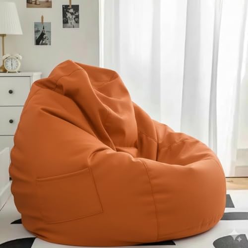 Image of 4XL Leatherette Bean Bag Chair with Footrest & Cushion with Beans Filled (Ready to Use) Color- (Orange, Bean Bag Only)