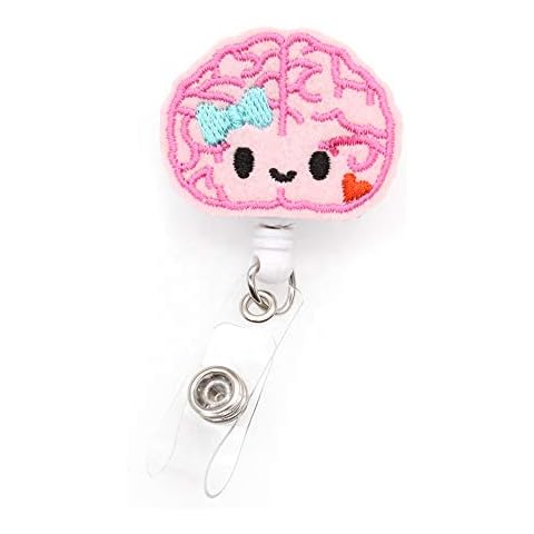 Cute Brain Pink Felt Badge Holder Retractable Badge Reels Suitable for Nurse Cover
