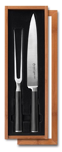 Ginsu Gourmet Chikara Series Forged 2-Piece Japanese Steel Carving Knife Set – Cutlery Set with Stainless Steel Kitchen Knife and Fork,